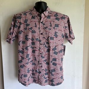 Hurley Red,White and blue American Flag Casual Button Down Shirt Men’s Large
